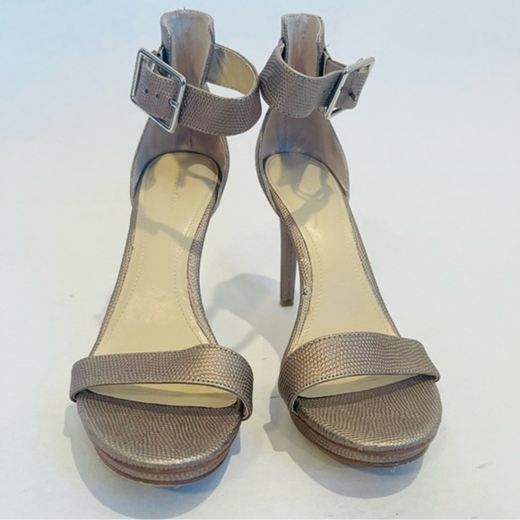 Calvin Klein Champaign Metallic Ankle Strap Leather High Heeled Stilettos - Picture 2 of 6